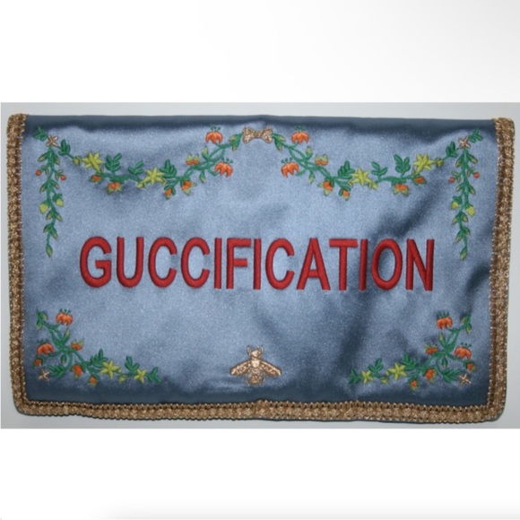 Gucci Handbags - Guccification Blue Silke Broadway Clutch with Embroidery NWOT Never Used